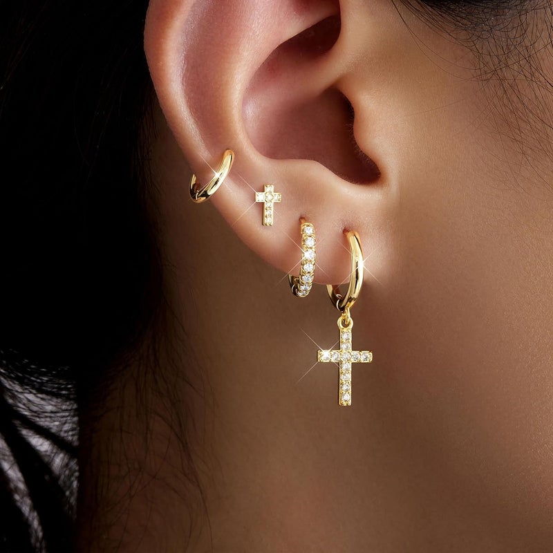 Poxtex Small Gold Huggie Hoop Earrings Set for Women Men Hypoallergenic 14K Plated Stack Cartilage Earrings, Multiple Piercing Lightweight Mini Thin Cute Dainty Trendy Jewelry Set Christmas Gifts for Women - Image 5